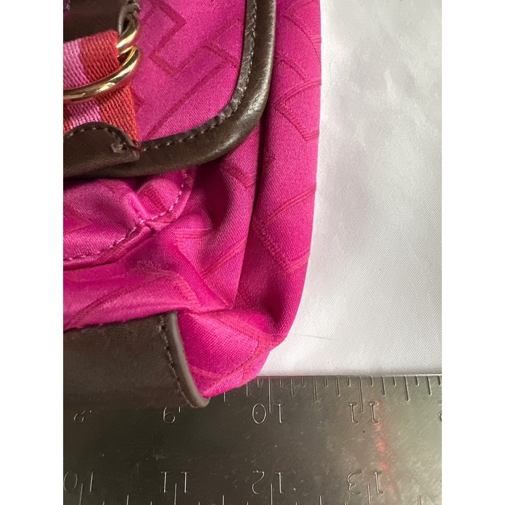 Tommy Hilfiger Pink Monogram Jacquard Nylon Crossbody Bag Brown Trim Gold Logo - Picture 2 of 11